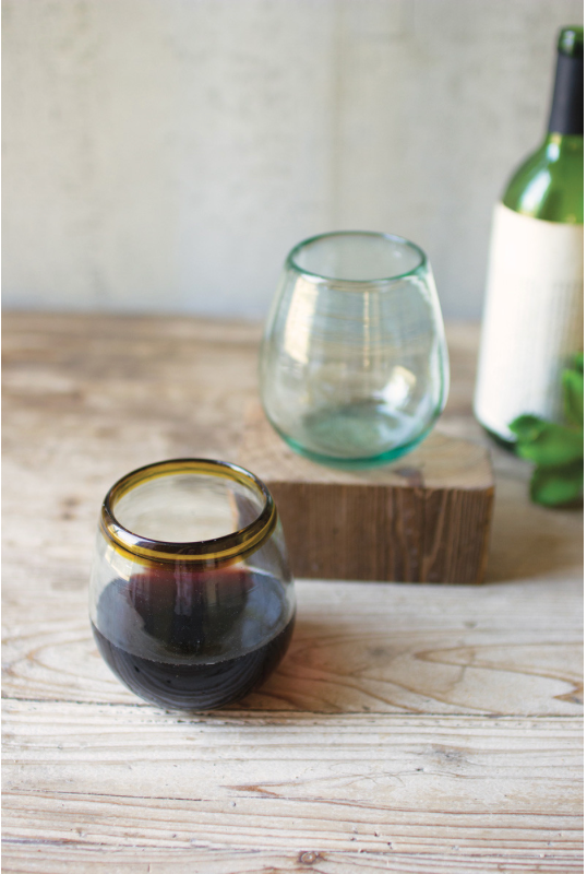 Stemless Wine Glass - Amber Rim