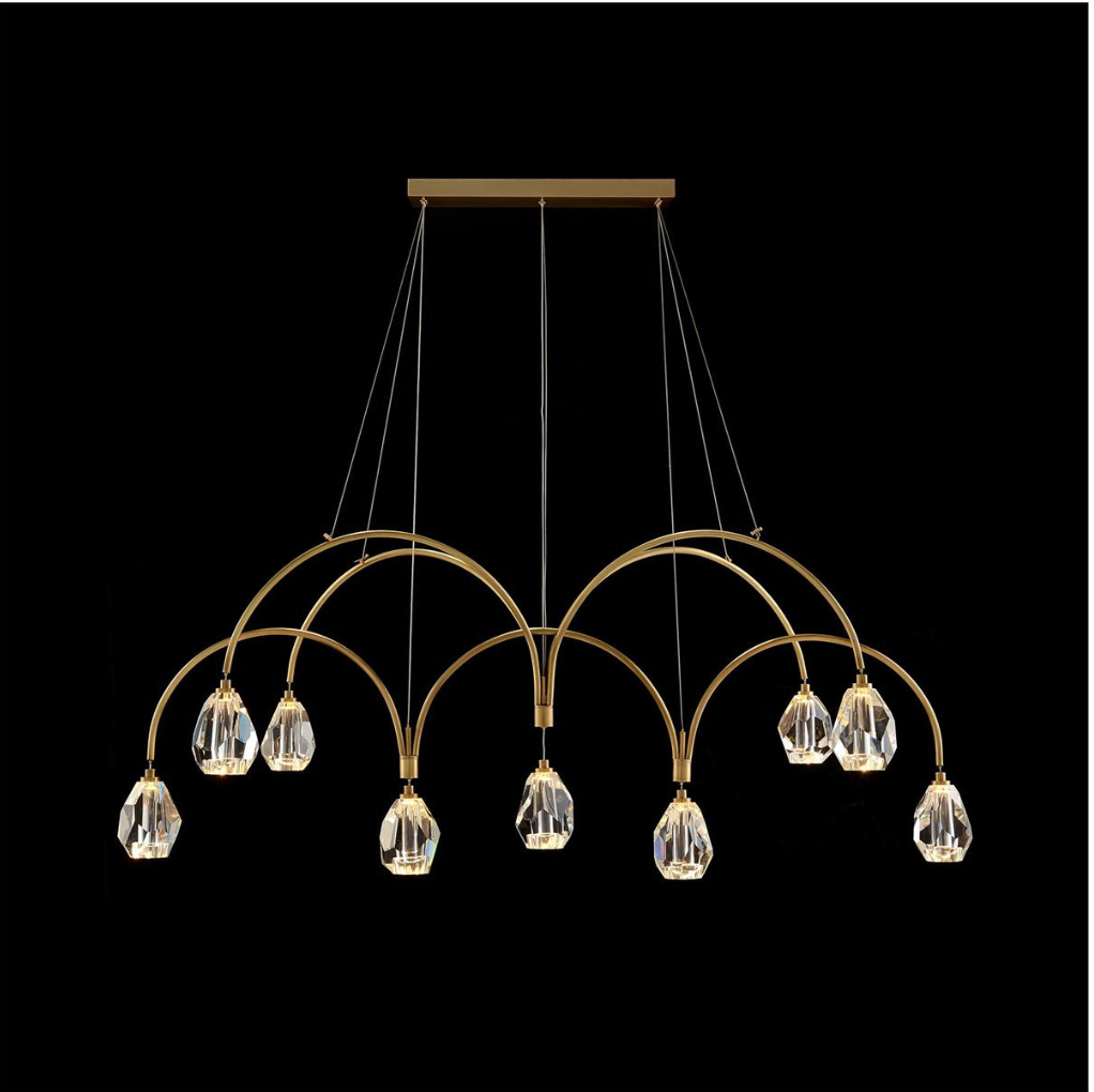Faceted Cut Crystal Nine Light Chandelier