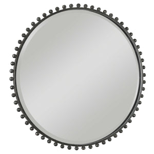 Tara Round Mirror, Distressed Black