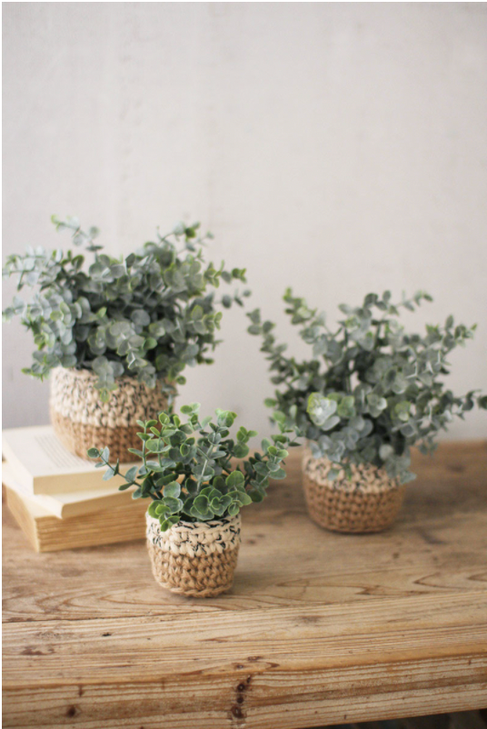 Artificial Eucalyptus Plants in Woven Pots