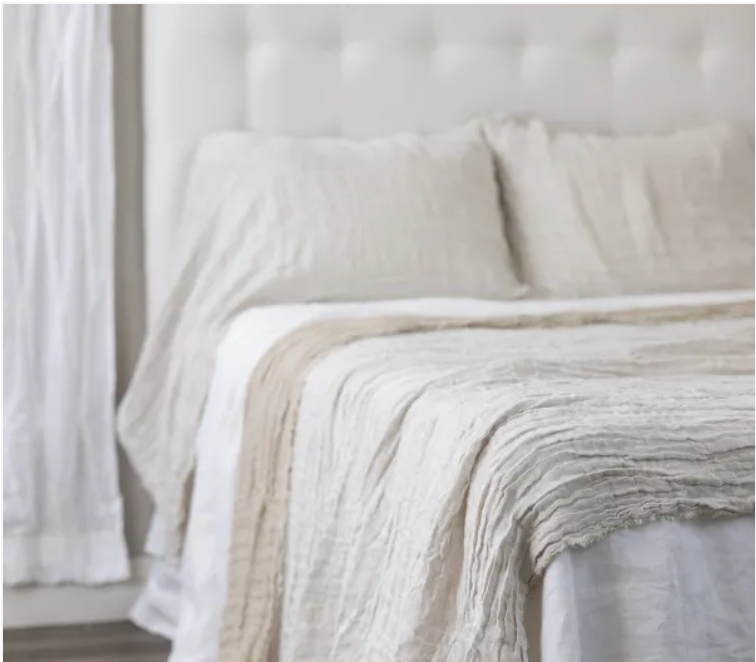 Kent Linen Bedspread- White/Natural
