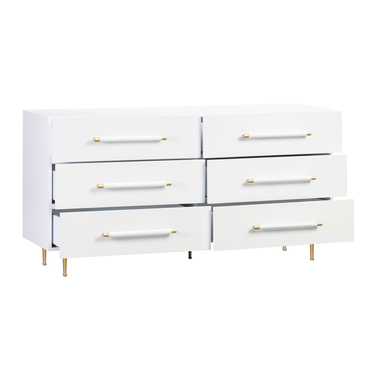 Trident White Six Drawer Dresser