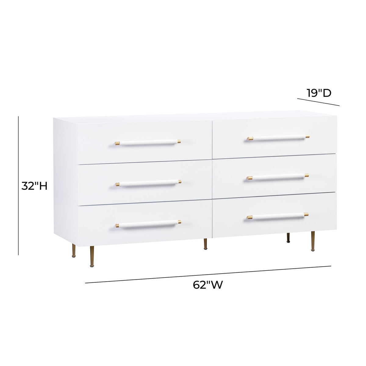 Trident White Six Drawer Dresser