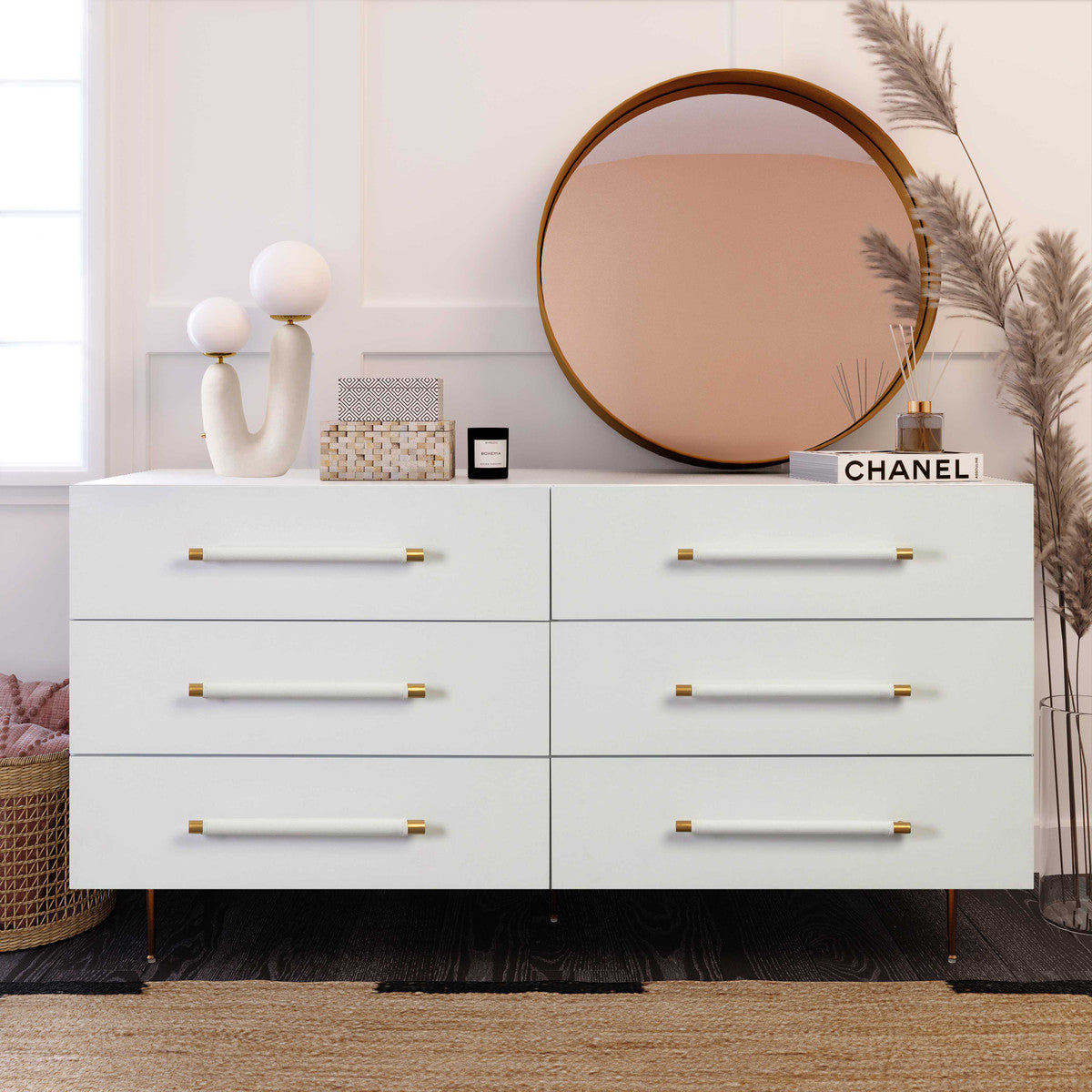 Trident White Six Drawer Dresser