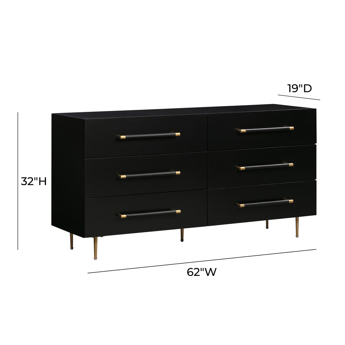 Trident Black Six Drawer Dresser