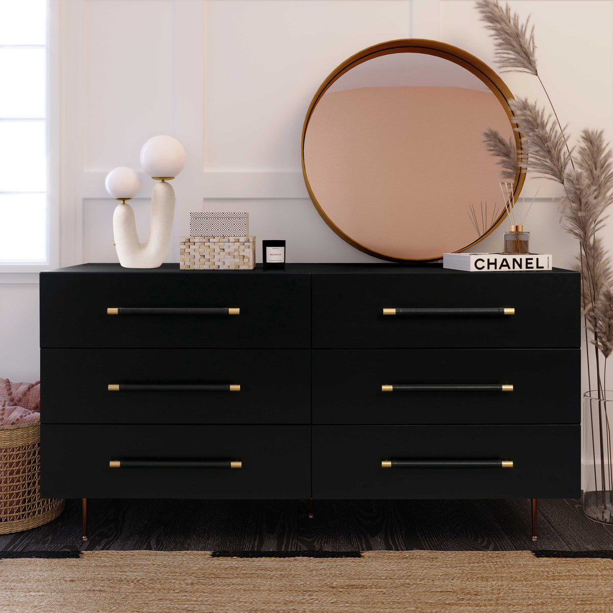 Trident Black Six Drawer Dresser